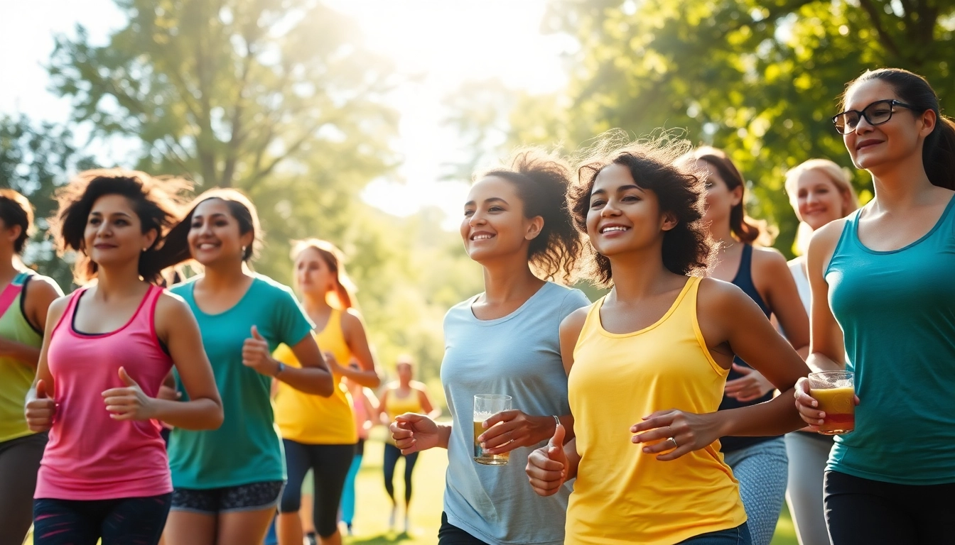 Promote Health through diverse activities like jogging and yoga in a vibrant outdoor setting.