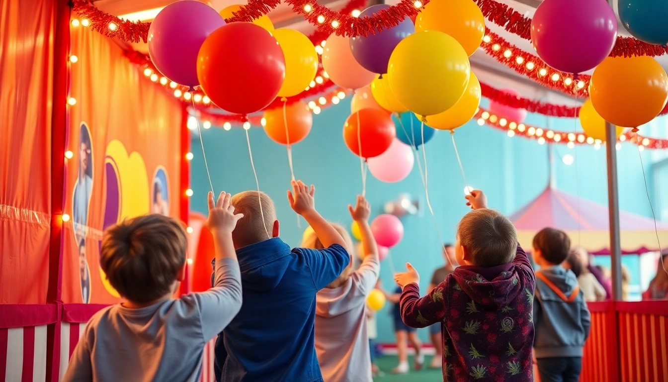 Engaging Carnival Balloon Thring Game Drawing with children aiming at colorful balloons in a festive atmosphere.