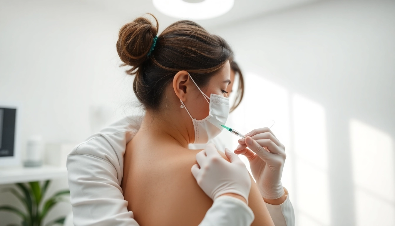 Expert administering a Fett-weg Spritze treatment in a serene clinic environment, ensuring client comfort.