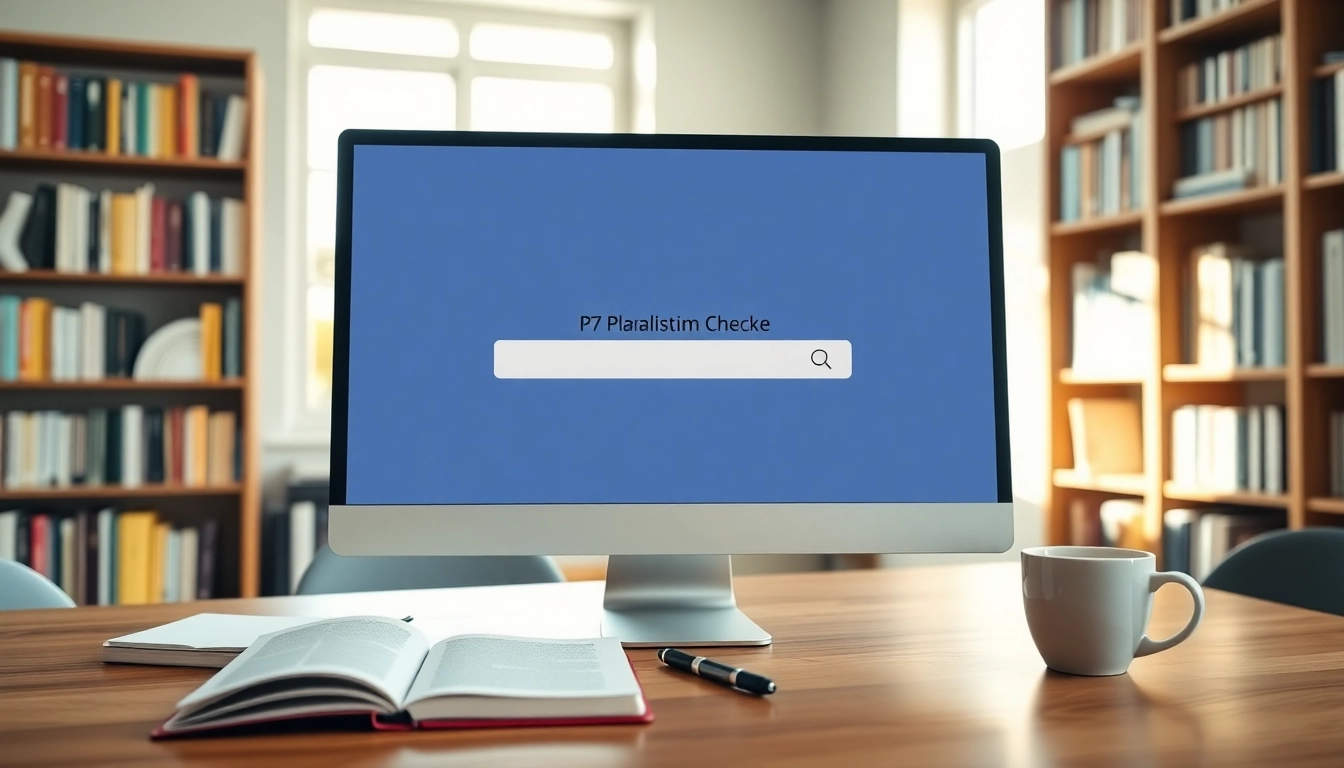 Check for plagiarism using an advanced plagiarism checker interface on a computer screen.