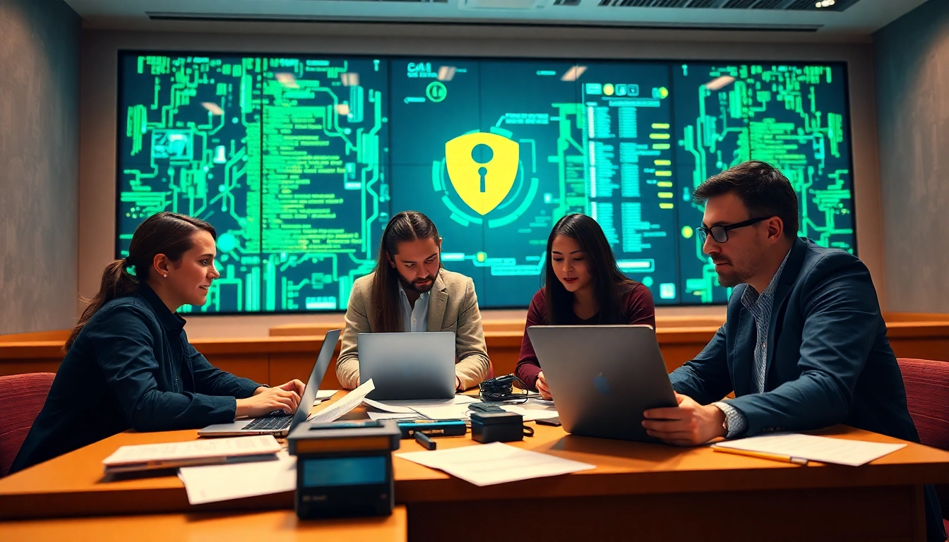 Engaged students in a cyber security course learning collaboratively in a modern classroom.