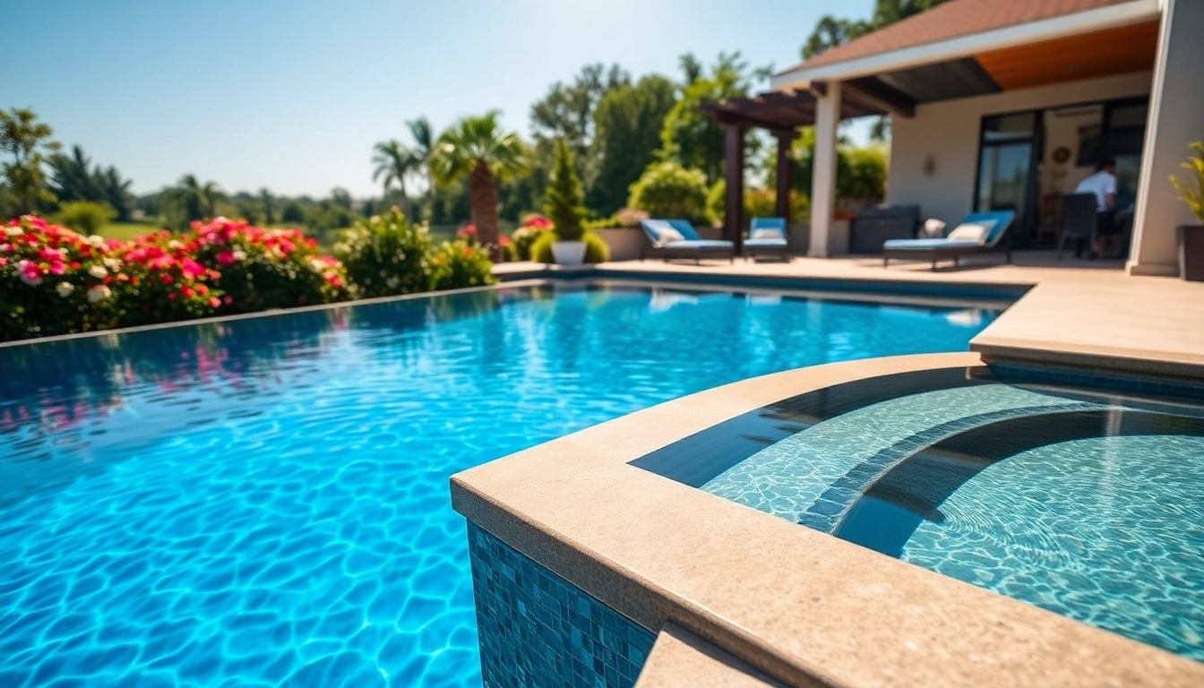 Showcasing a luxurious custom pool surrounded by lush gardens and bright sunlight.