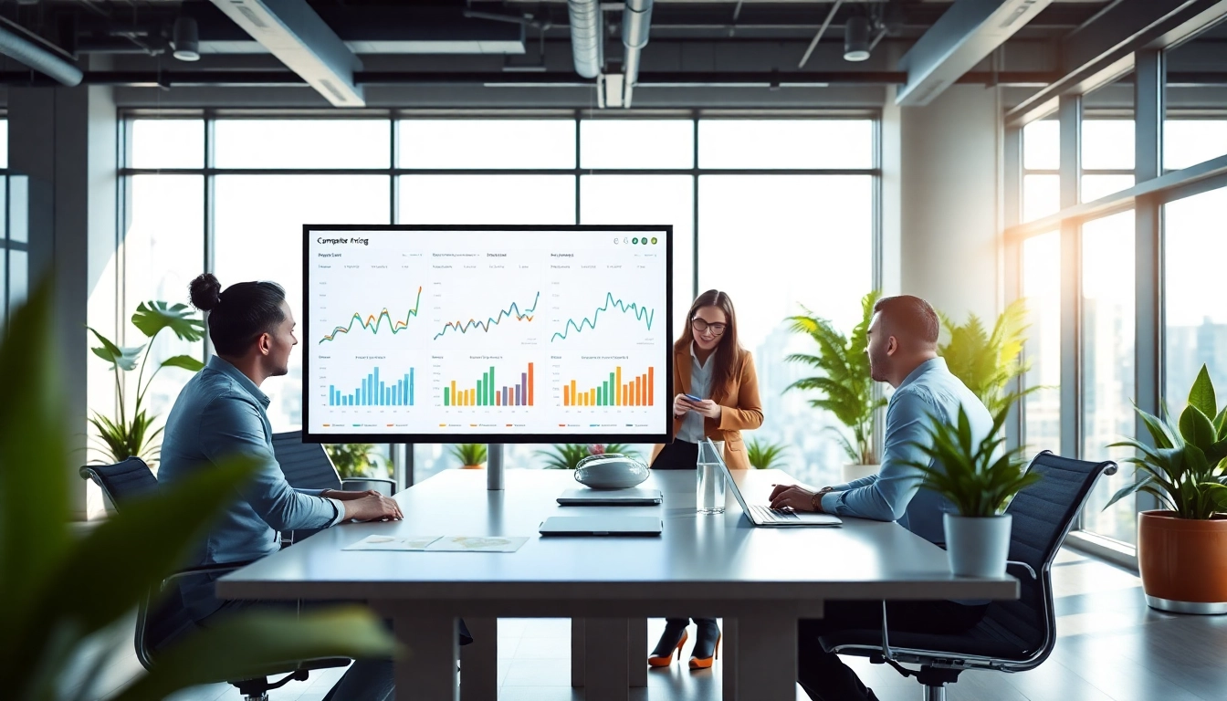 Analyze competitor pricing research in a modern office setting, showcasing a professional collaboration.