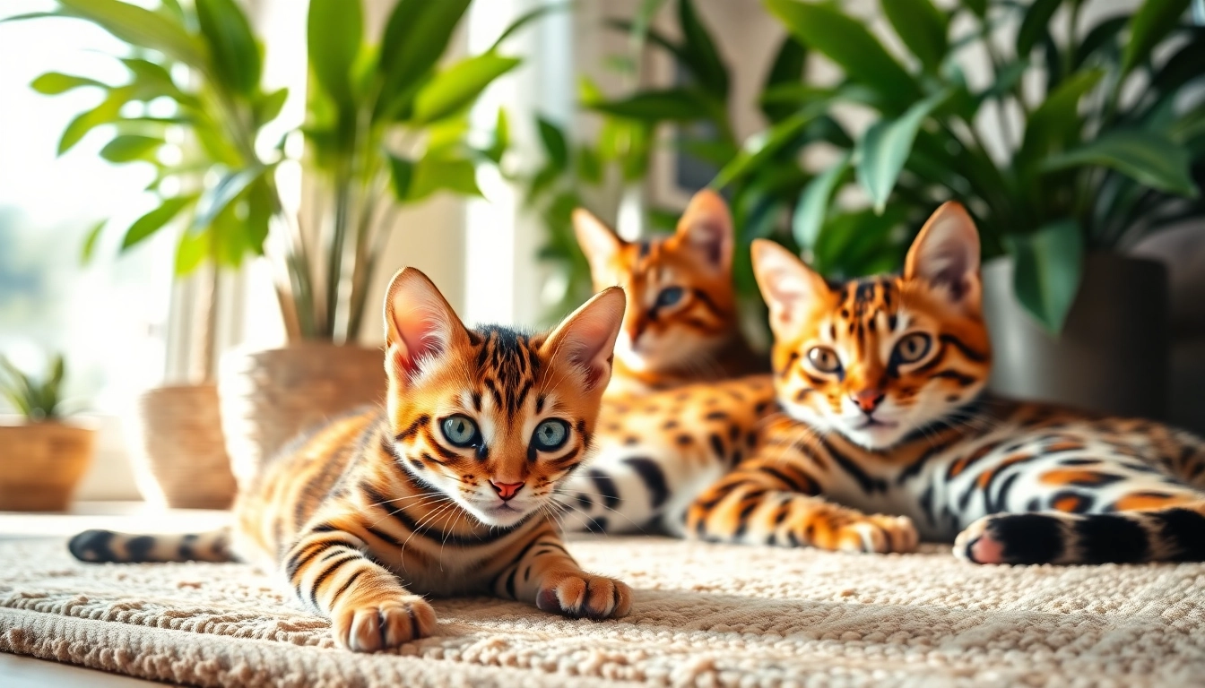 Adorable Bengal cats from Bengal Breeders Orange County in a cozy living room setting.