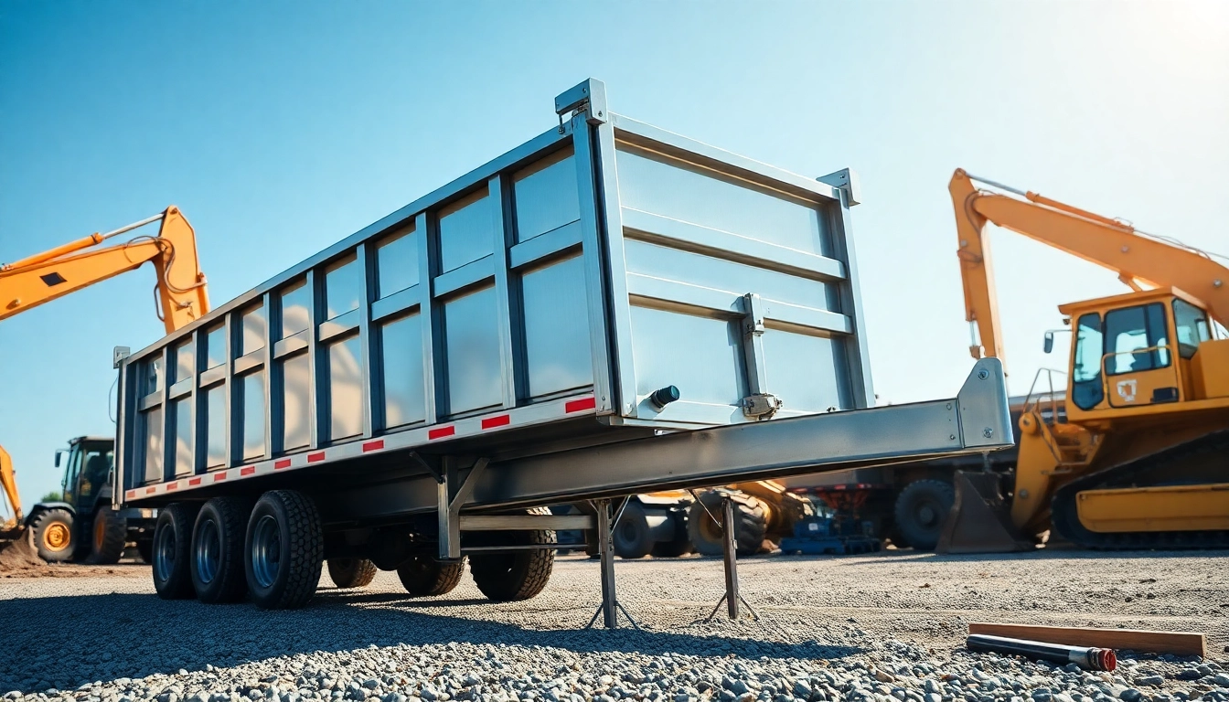 Showcase hydraulic dump trailers for sale with a robust design in a vibrant construction setting.