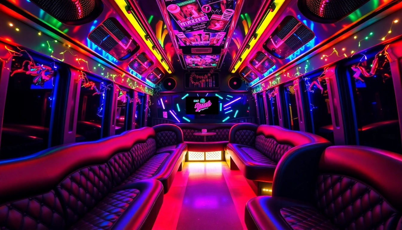 Party bus in Atlanta showcasing luxury seating and vibrant atmosphere for unforgettable celebrations.