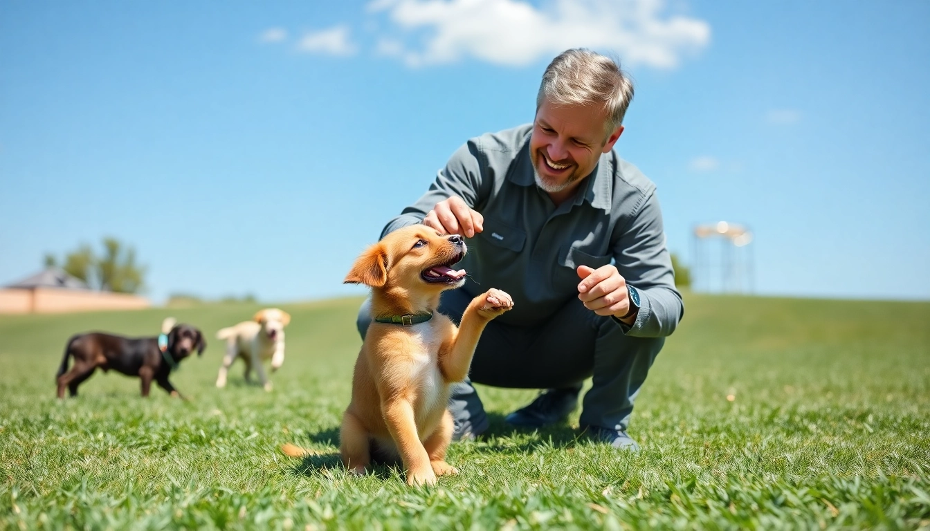 Engaging session of Dog Training Irvine with a trainer instructing a puppy using positive reinforcement techniques.