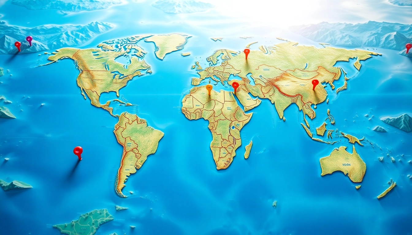 Highlighting diverse Locations across a detailed map illustration with vibrant colors.