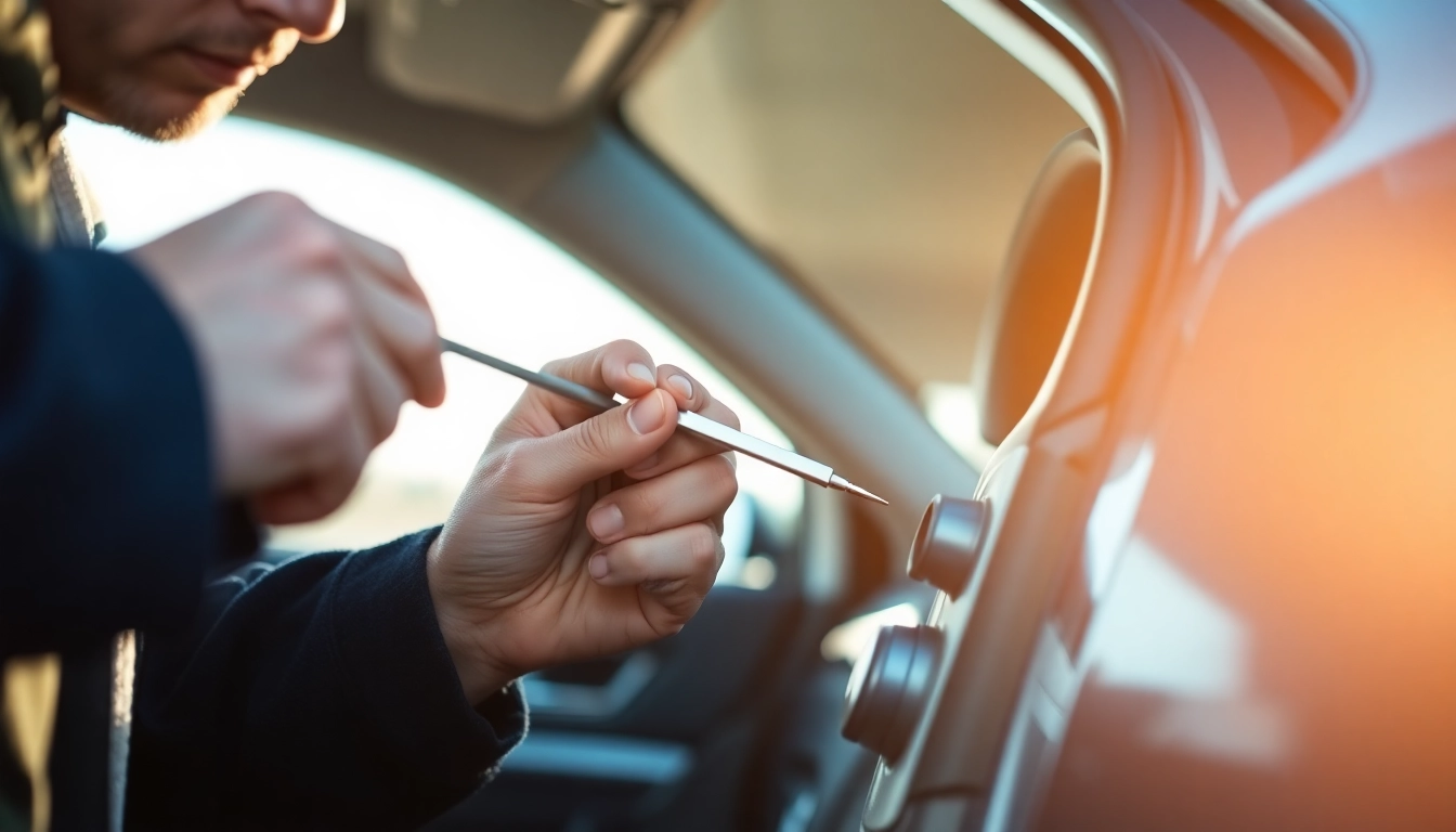 Resolve your keys locked in car issue with a locksmith expertly unlocking a vehicle.