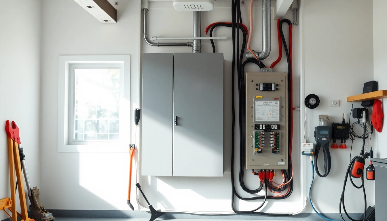 Inspecting an electrical panel during installation process in a professional setting.