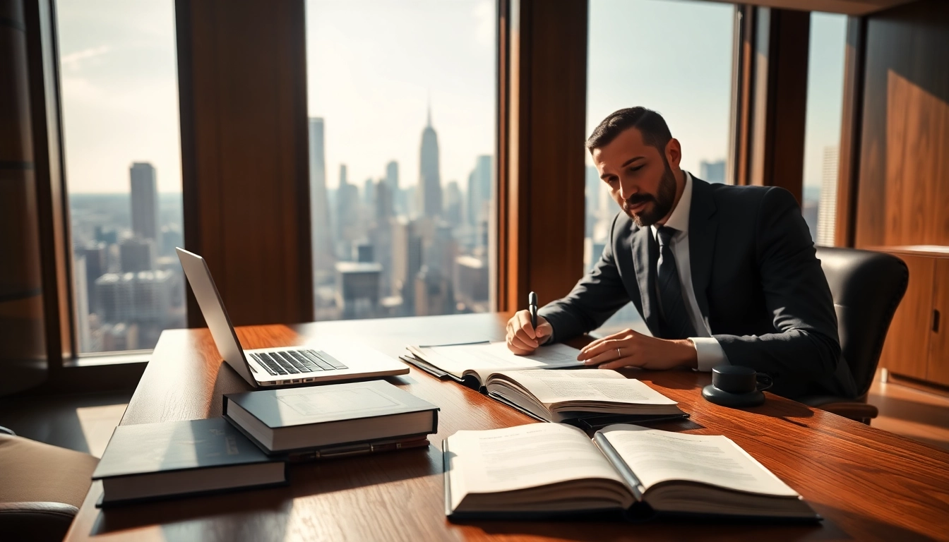 Consulting session with an intellectual property lawyer in a modern office.