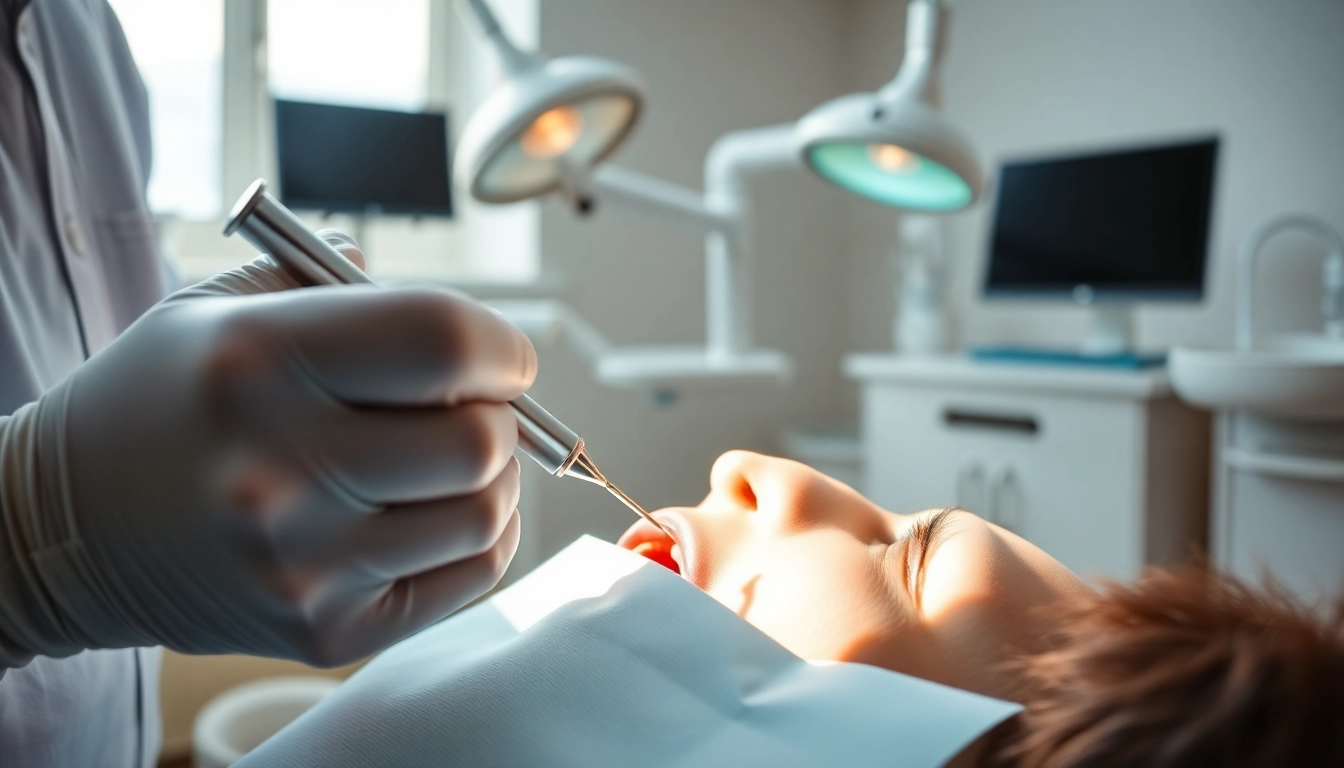 Dentist applying fillings and restorative work in a professional setting.