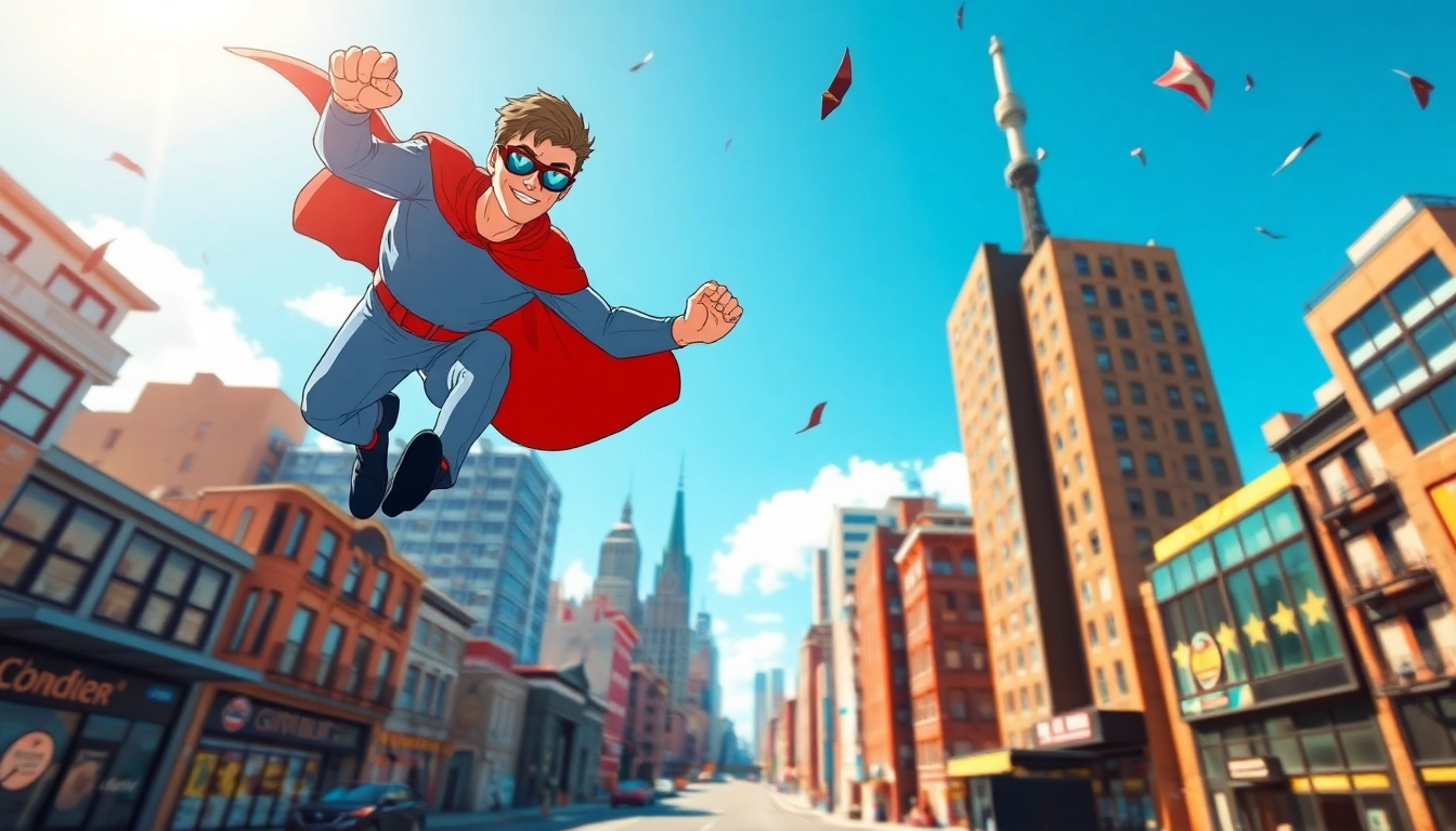 Aksi luar biasa dalam game batman138 dengan pahlawan super melawan penjahat di kota.