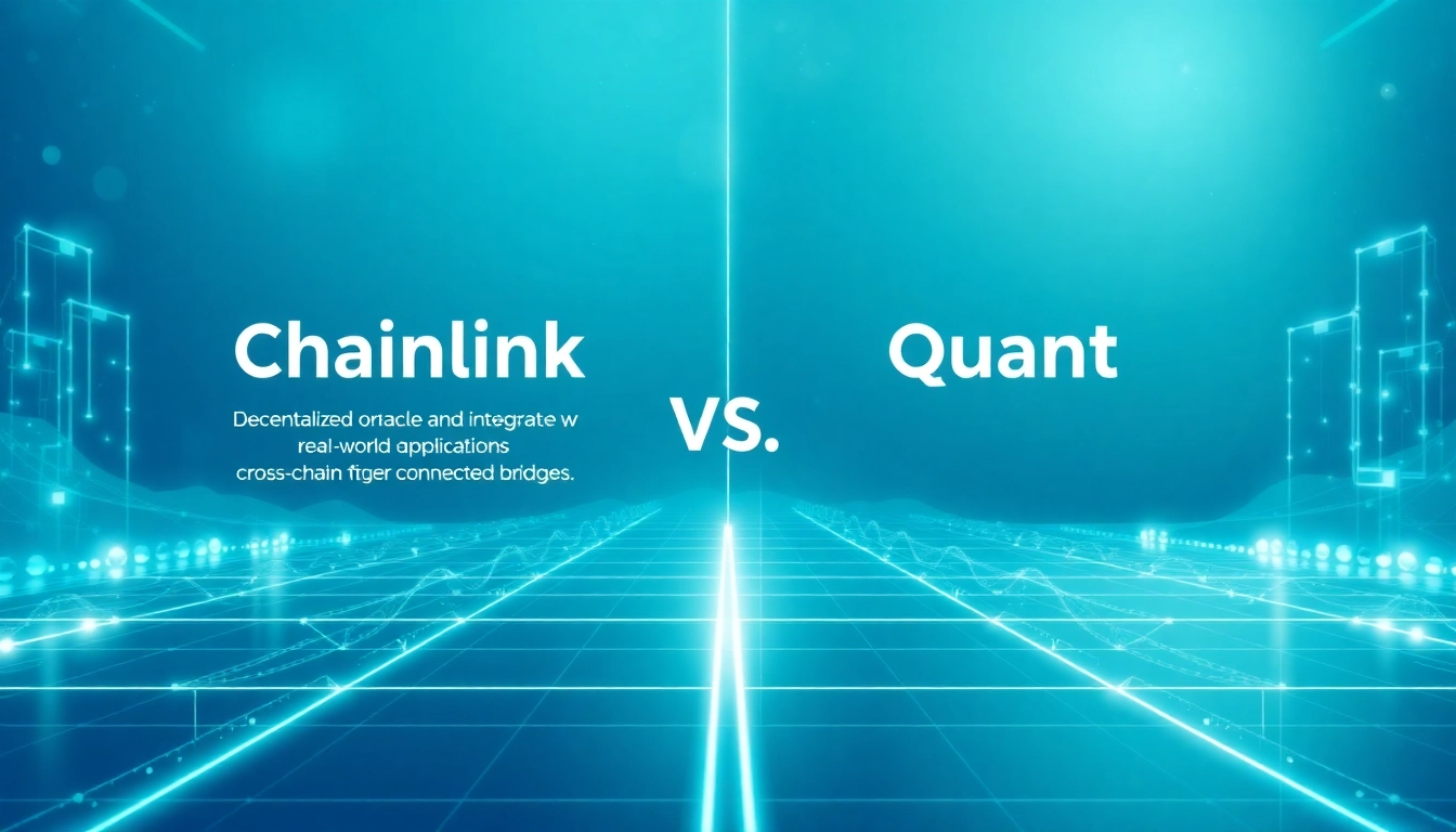 Illustration comparing chainlink vs quant, highlighting their unique blockchain functionalities and technologies.