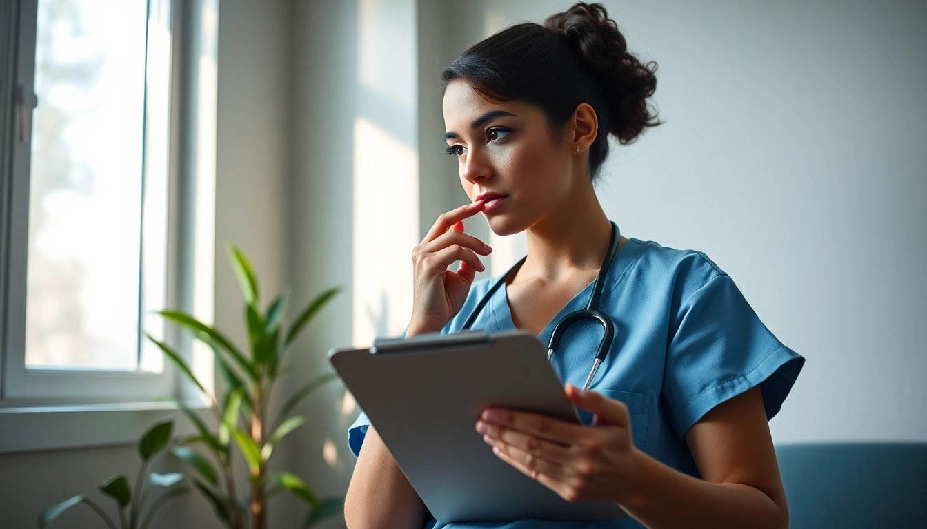 Nurse reflecting on the challenges of the VDAP Program in a quiet healthcare environment.
