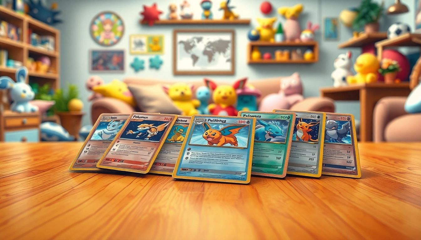 Showcase of Real pokemon cards on a vibrant table, emphasizing authenticity and collector's appeal.