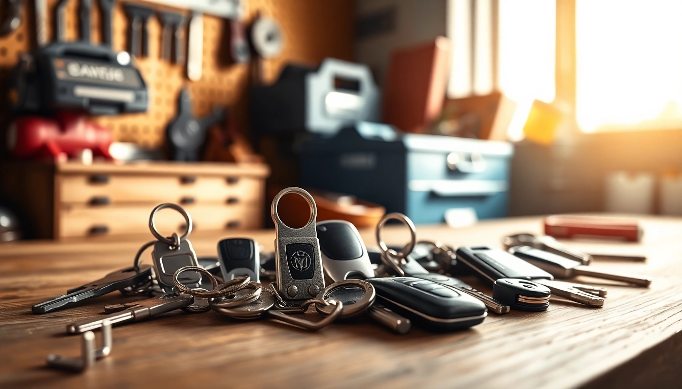 Showcase of Truck Keys on a workbench, featuring various designs in natural light.