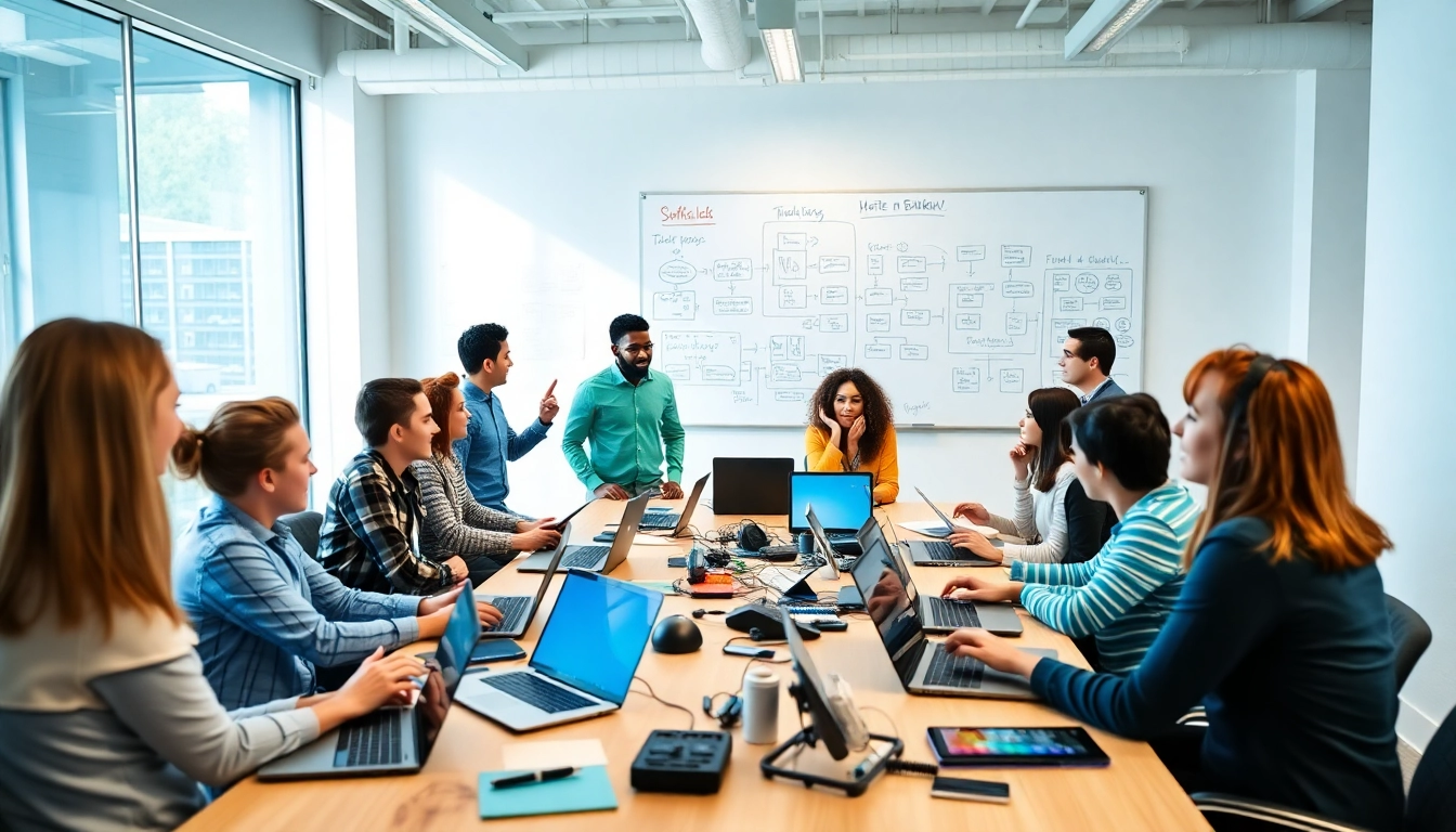 Creating done-for-you funnels in a vibrant marketing team collaboration.