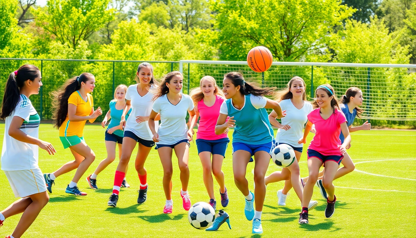 Girls enjoying active play at Multi Sports Camps for Girls, fostering teamwork and sportsmanship.