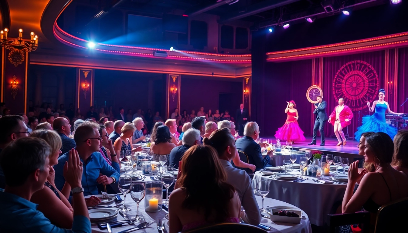 Enjoying a lively dinner theater las vegas performance with elegant dining and vibrant atmosphere.