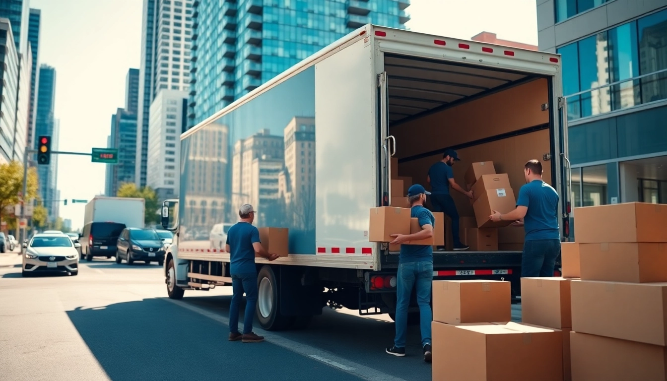Efficient moving services in Toronto with professional movers assisting in a bustling urban setting.