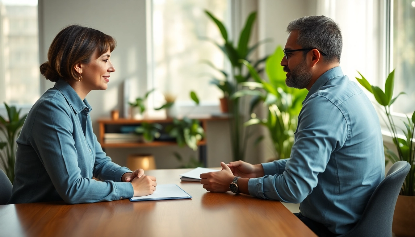 Counselling session focusing on emotional support in a tranquil office environment.