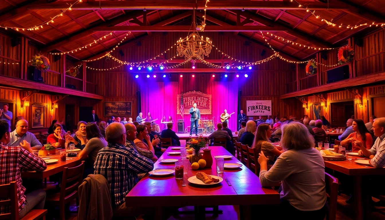 Enjoy the lively atmosphere at Firelight Barn Dinner Theater with music and BBQ.