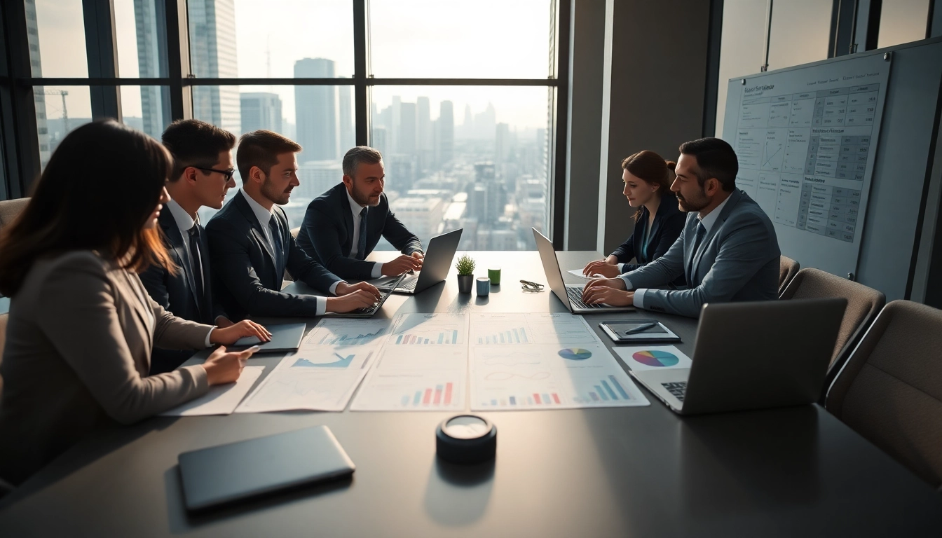 Analyze competitor pricing strategies with business professionals in a modern office environment.